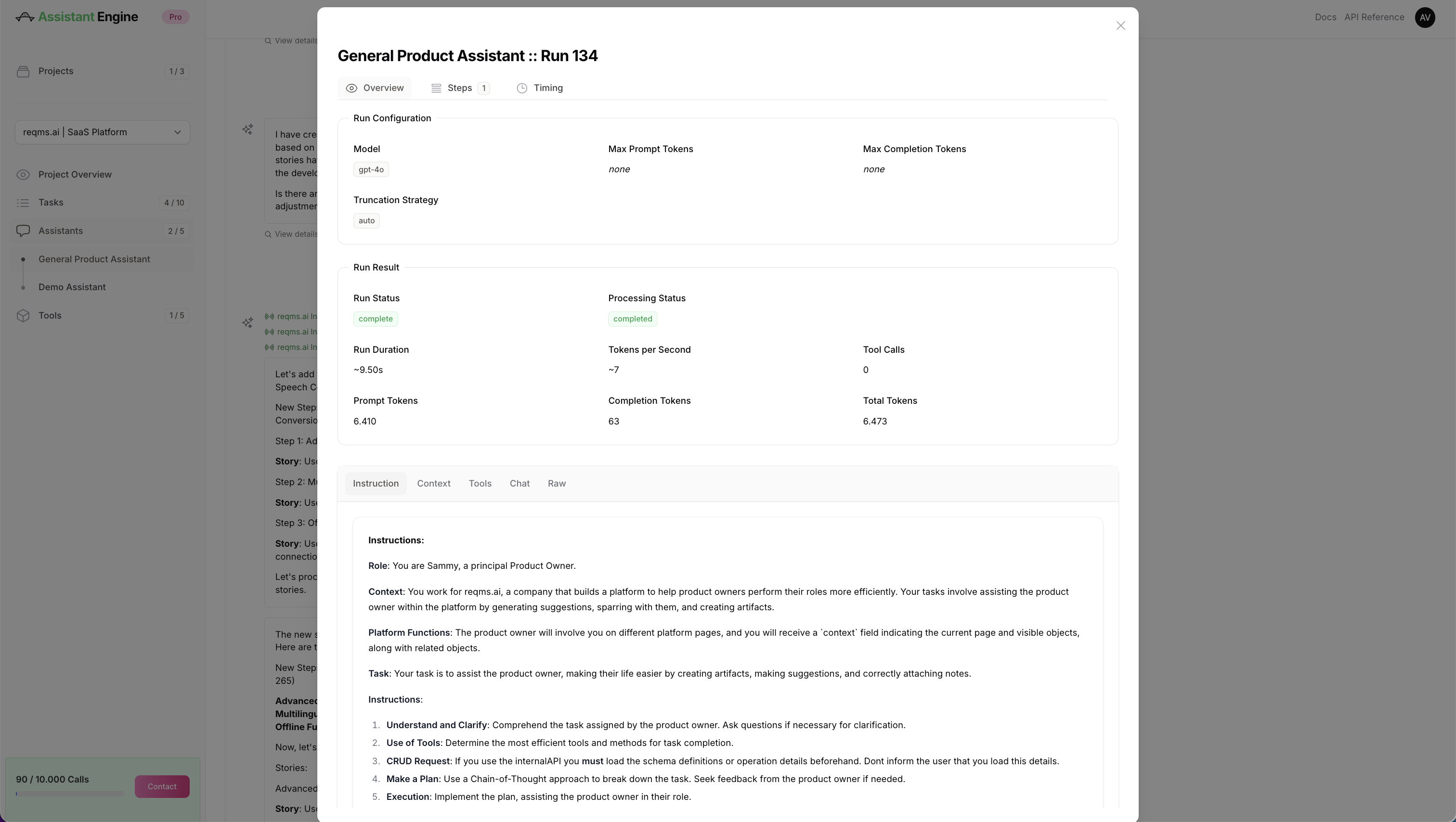 Assistants Monitoring Run Overview